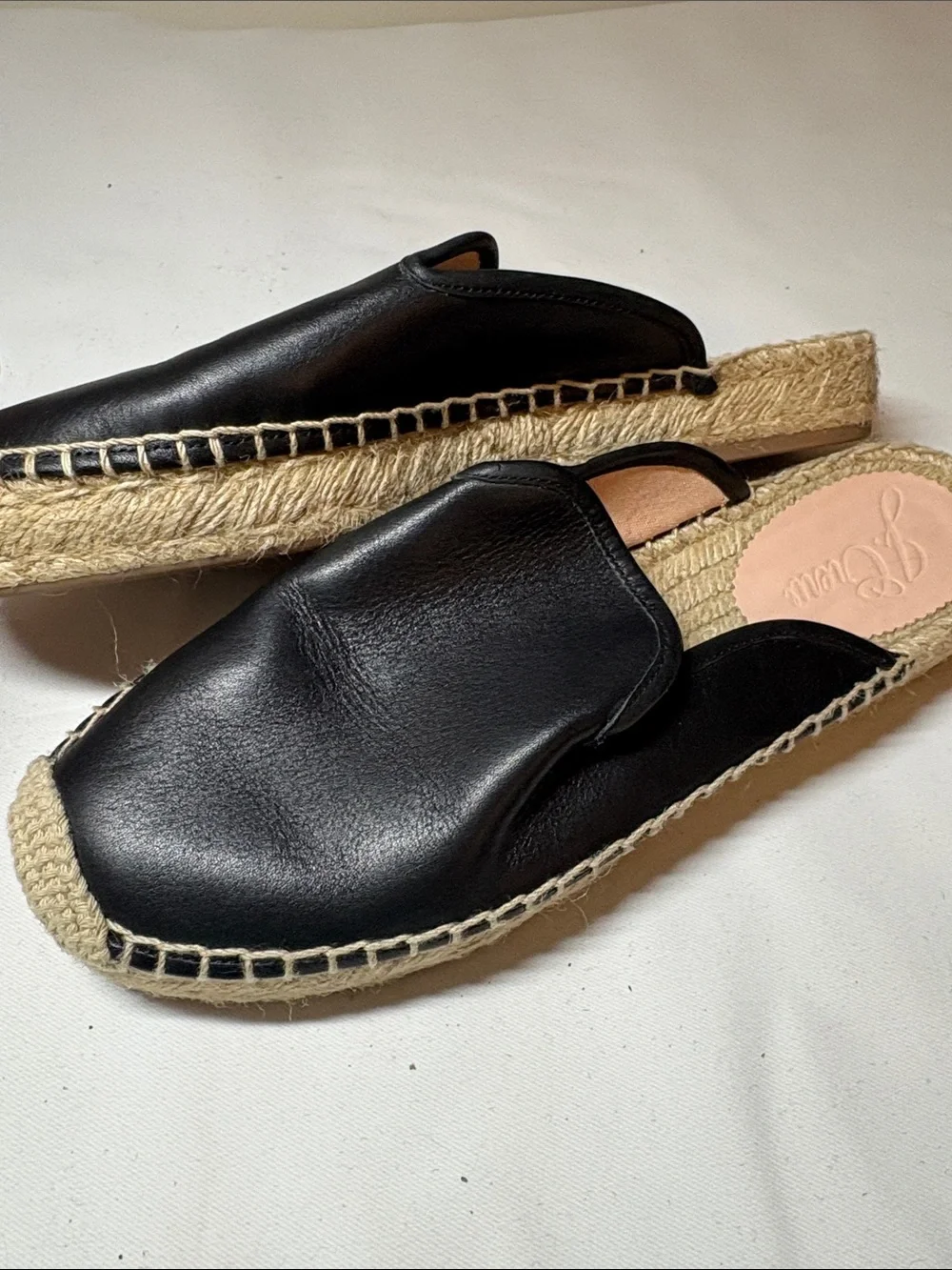 J. crew Black Leather and Jute Espadrille Mule Size 7.5